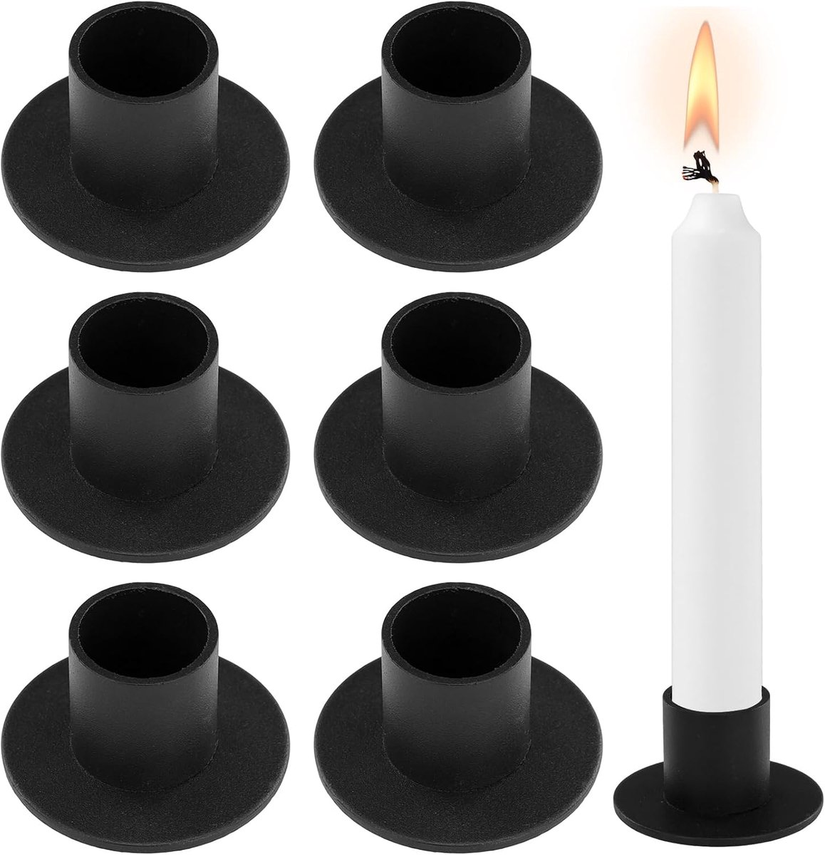 6 stuks kandelaars zwart, kaarsenhouder staafkaarsenhouder voor wooncultuur, kaarslicht diner, kaarshouder met stabiele basis, elegant en degelijk