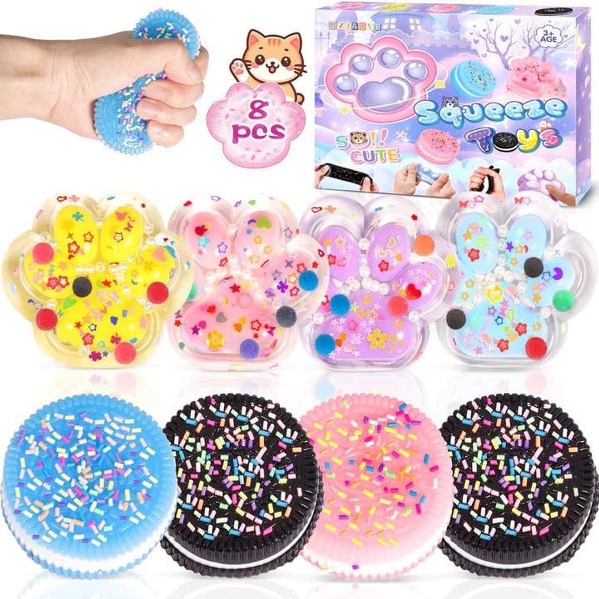 4 stuks knijpspeelgoed, 4 stuks Squishy, Taba Squishy Kit, Squeeze Toys, Kawaii Squishys speelgoed, anti-stress speelgoed voor kinderen en volwassenen, Kerstmis, verjaardag