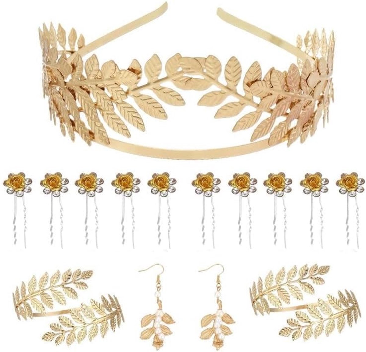 2 armbanden set sieraden dames bruiloft bladeren parels haarband oorbellen manchet sieraden set bruid halsketting oorbellen armband haaraccessoires bruiloft