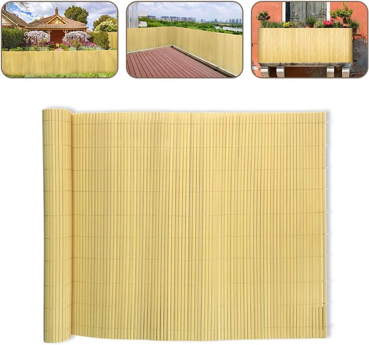 Windscherm/inkijkwerende mat, pvc, windscherm, zonwering voor balkon, tuin en terras, 160 x 700 cm, bamboe