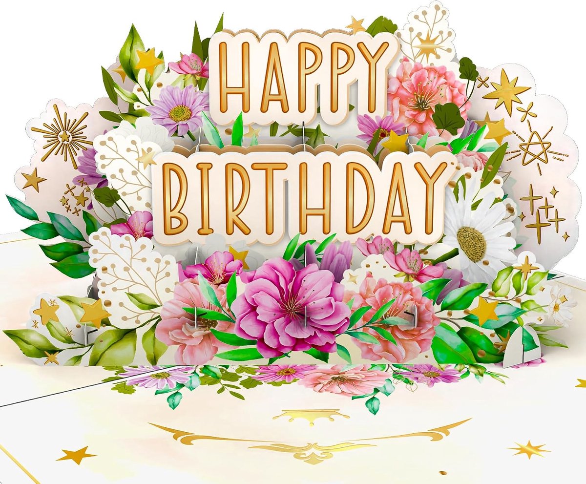 Pop-up verjaardagskaart met bloemen | Elegante Happy Birthday 3D-kaart voor verjaardag of jubileum | speciaal cadeau-idee voor vrouw en vriendin | als cadeaubon, geldcadeau of cadeaukaart