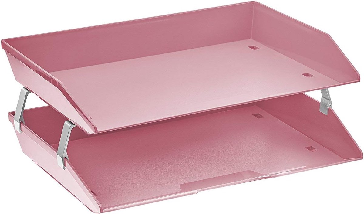Letter Tray Facility 2 tier Brievenbak Zijbelasting Papiersorteerder Kunststof Bureaublad Bestandsorganisator (Roze Kleur)