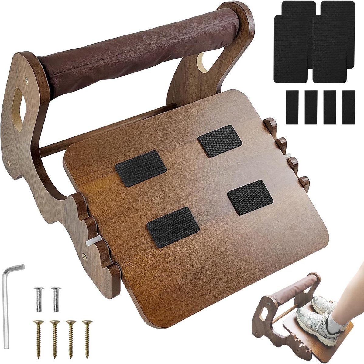 Voetsteun, bureau, hout, verstelbare hoek (20°, 40°, 60°), antislip en ergonomische bureauvoetsteun, vermoeidheidsvermindering, voor thuis, kantoor (natuurlijke houtkleur)