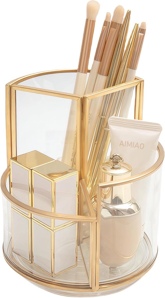 Kwasten opslag, cosmetische kwasthouder glas, 360° draaibare make-upkwasten, organizer, spiegelkastorganizer voor binnen, voor kwasten, eyeliner, lippenstiften, mascara-opslag
