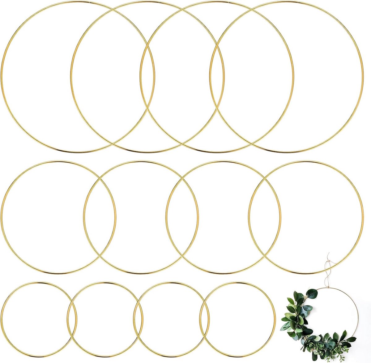 12 stuks metalen ringen om te knutselen, 10 cm, 15 cm, 20 cm, ronde doe-het-zelf draadringen om te knutselen, decoratieve ringen om op te hangen, gouden metalen decoratieve ringen voor dromenvanger