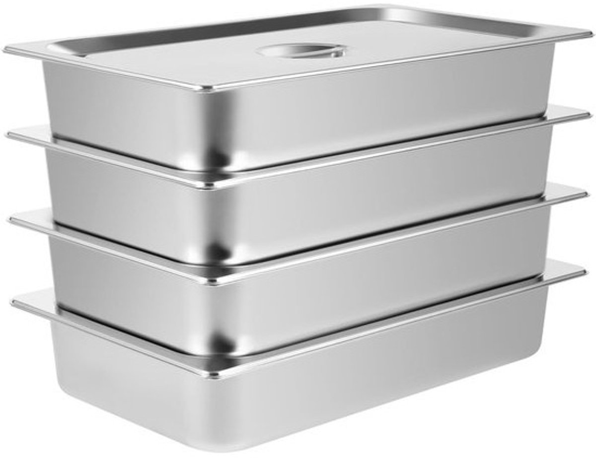 Voedselwarmers Set - Buffet Pannen - Warm Houden - Roestvrij Staal - 4 Stuks - Zilver