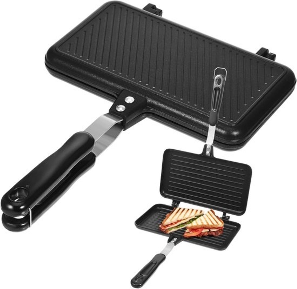 Dubbelzijdige Sandwichpan - Wafelmaker Grillpan - Ontbijt Bereiden - Antiaanbak Aluminium - 35 x 23 cm - Zwart