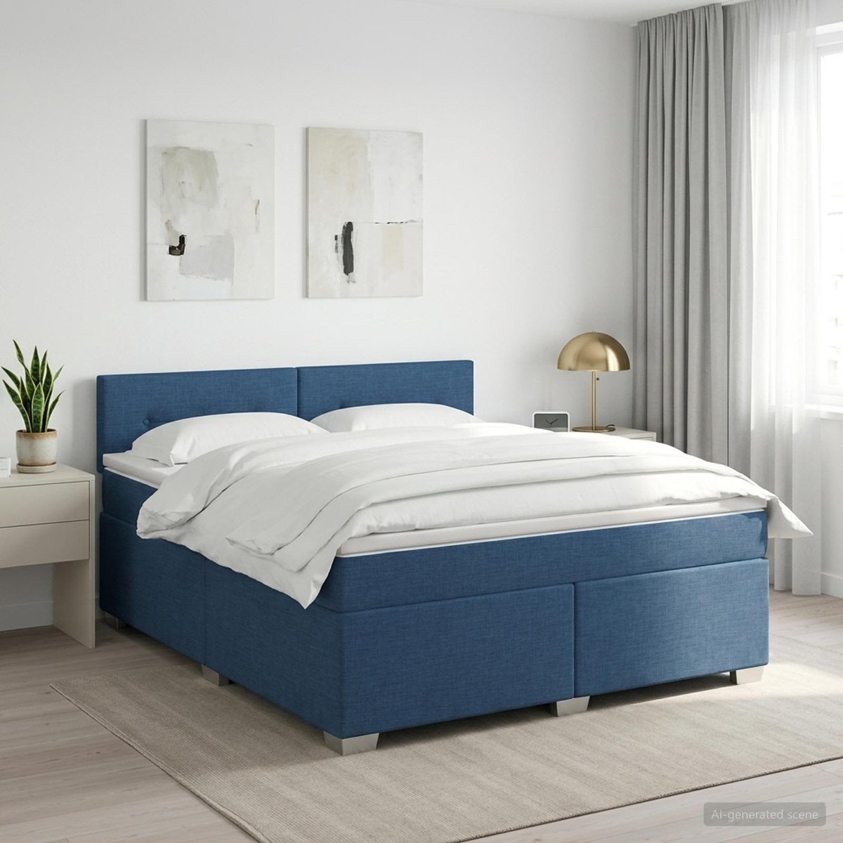 vidaXL Boxspringbed - met - matras - met - hoofdeinde - Blauw - 140 - x - 190 - cm - Stof