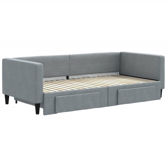 vidaXL - Slaapbank - met - onderschuifbed - lades - 100x190 - cm - stof - lichtgrijs