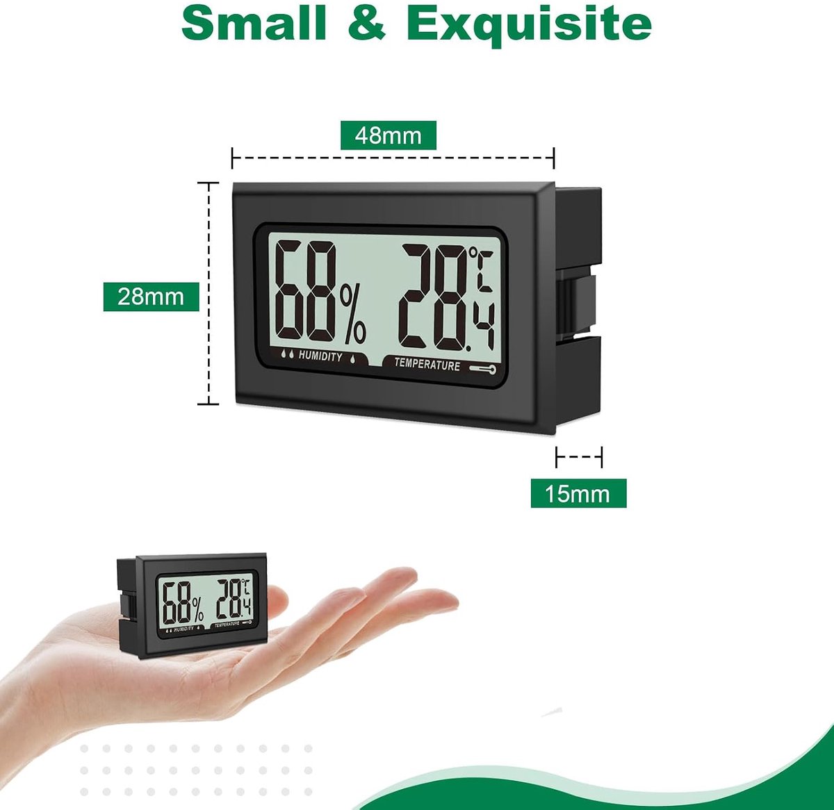 8 stuks luchtvochtigheidsmeter, thermometer, mini digitale hygrometer met lcd, temperatuur kamerthermometer voor binnen, kantoor, woonkamer en wijnkelder (batterijen inbegrepen) (8) — cadeau in Cadeau-ideeën - foto 2