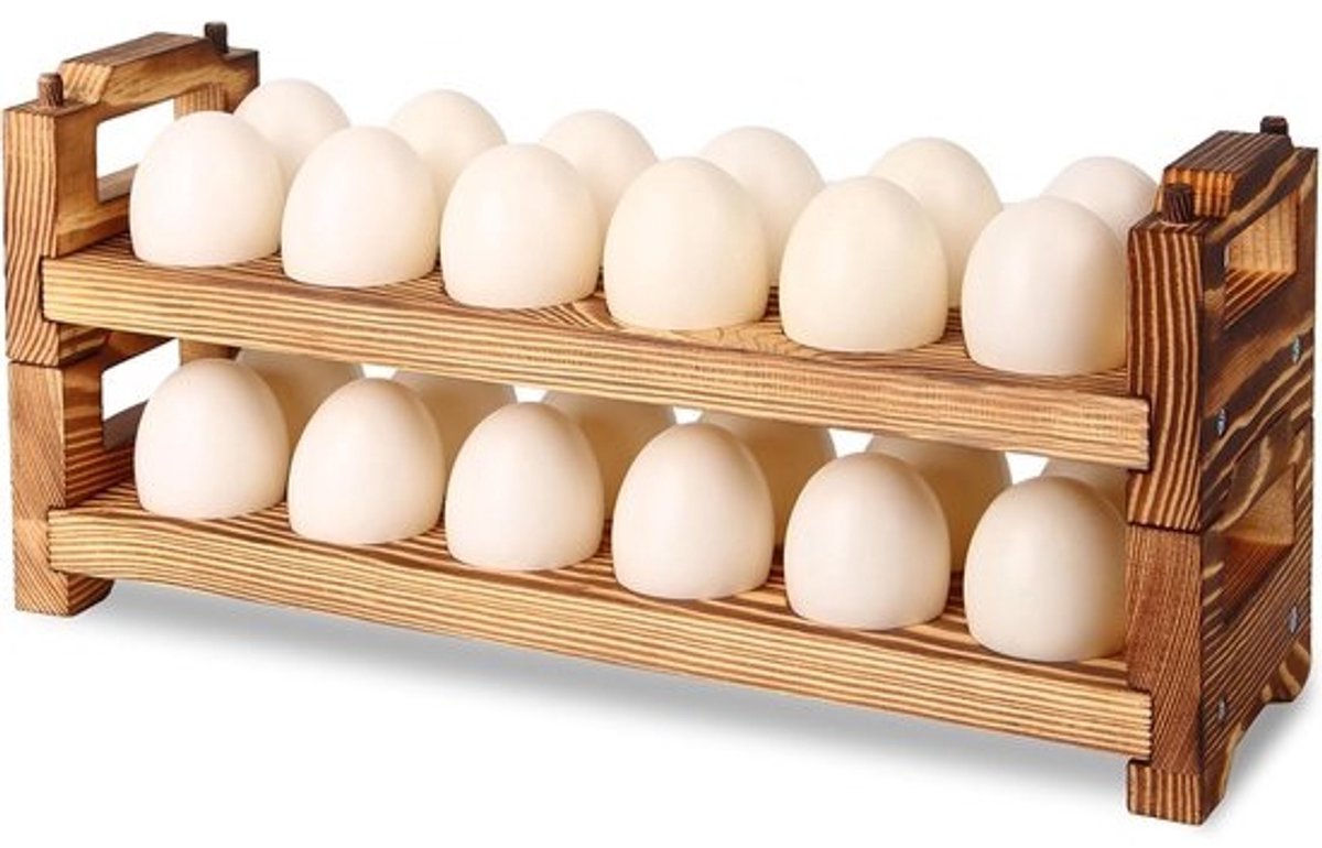 Houten Eierhouder voor 24 Eieren - Stapelbare Keukenorganizer en Decoratie