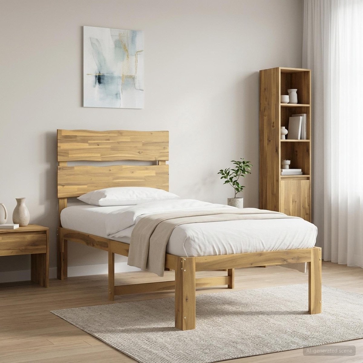 vidaXL Eenpersoonsbed - met - hoofdbord - ROSTOCK - Witgewassen - 75 - x - 190 - cm
