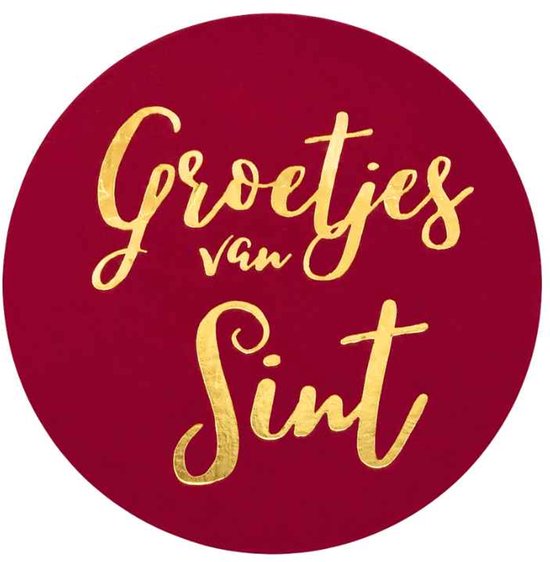 250x Stickers – Groetjes van Sint – 39 mm – Etiketten – Cadeaustickers – Bordeaux/Goud – Rond