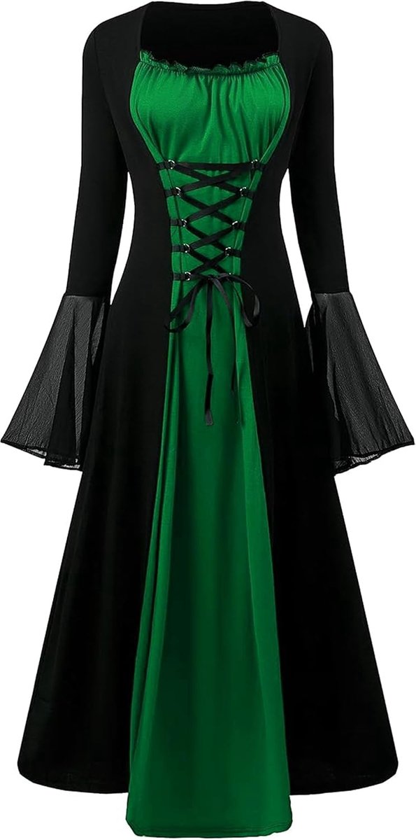 Renaissancekostuum, voor dames, middeleeuwse jurk, trompetmouwen, gothic, maxi-jurk, carnaval, Halloween, feestjes