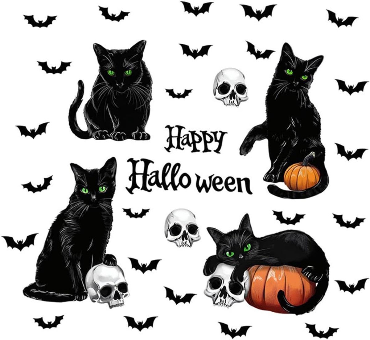 Raamstickers Halloween raamdecoratie zwarte kat vleermuis angst raamstickers