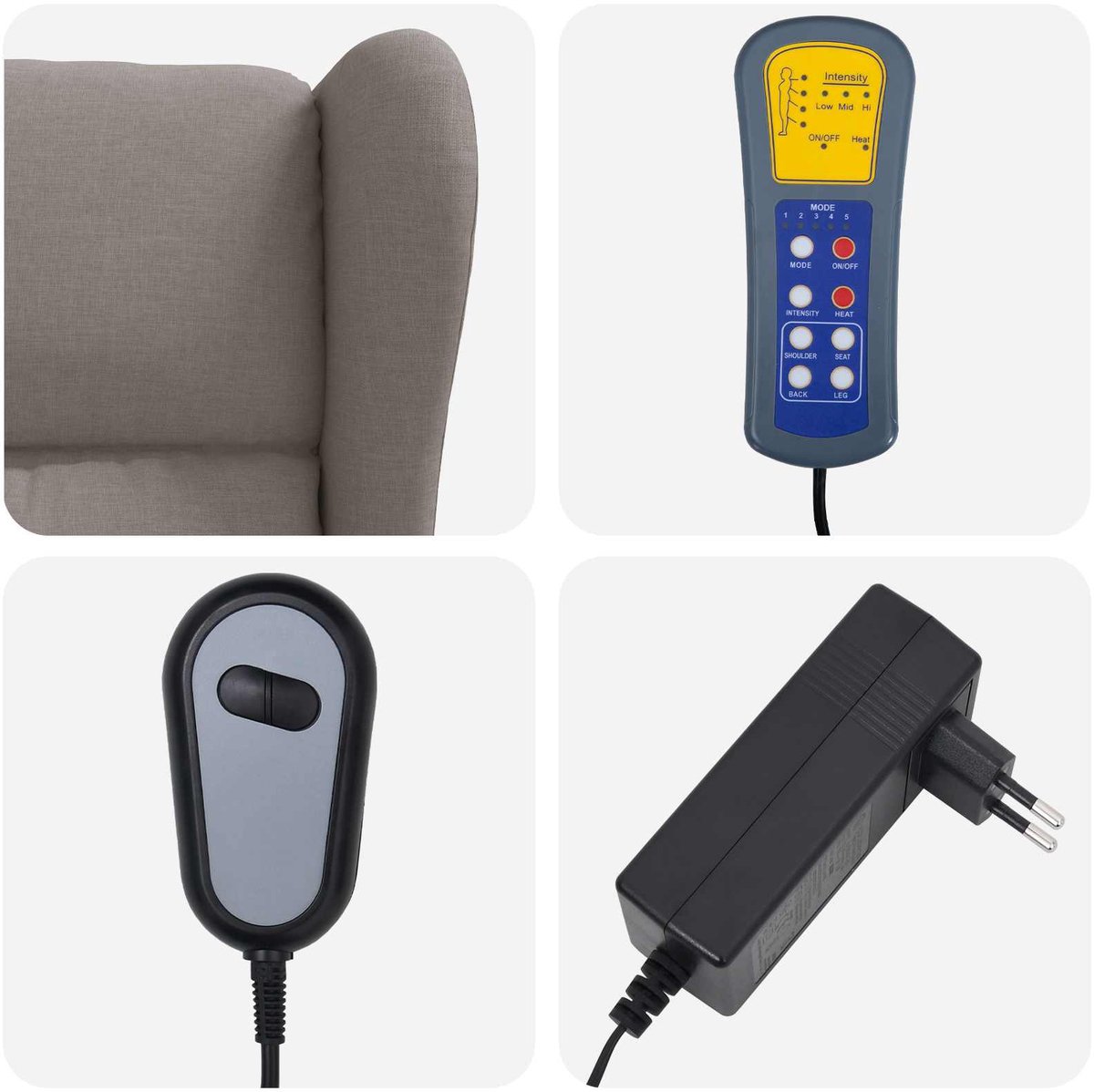 vidaXL - Wingback - elektrische - massage - relaxstoel - Taupe - Stof – foto 6