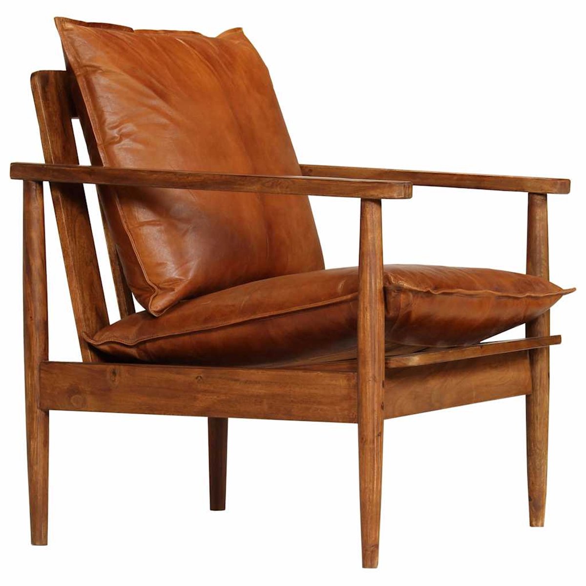 vidaXL Fauteuil - echt - leer - met - acaciahout - bruin