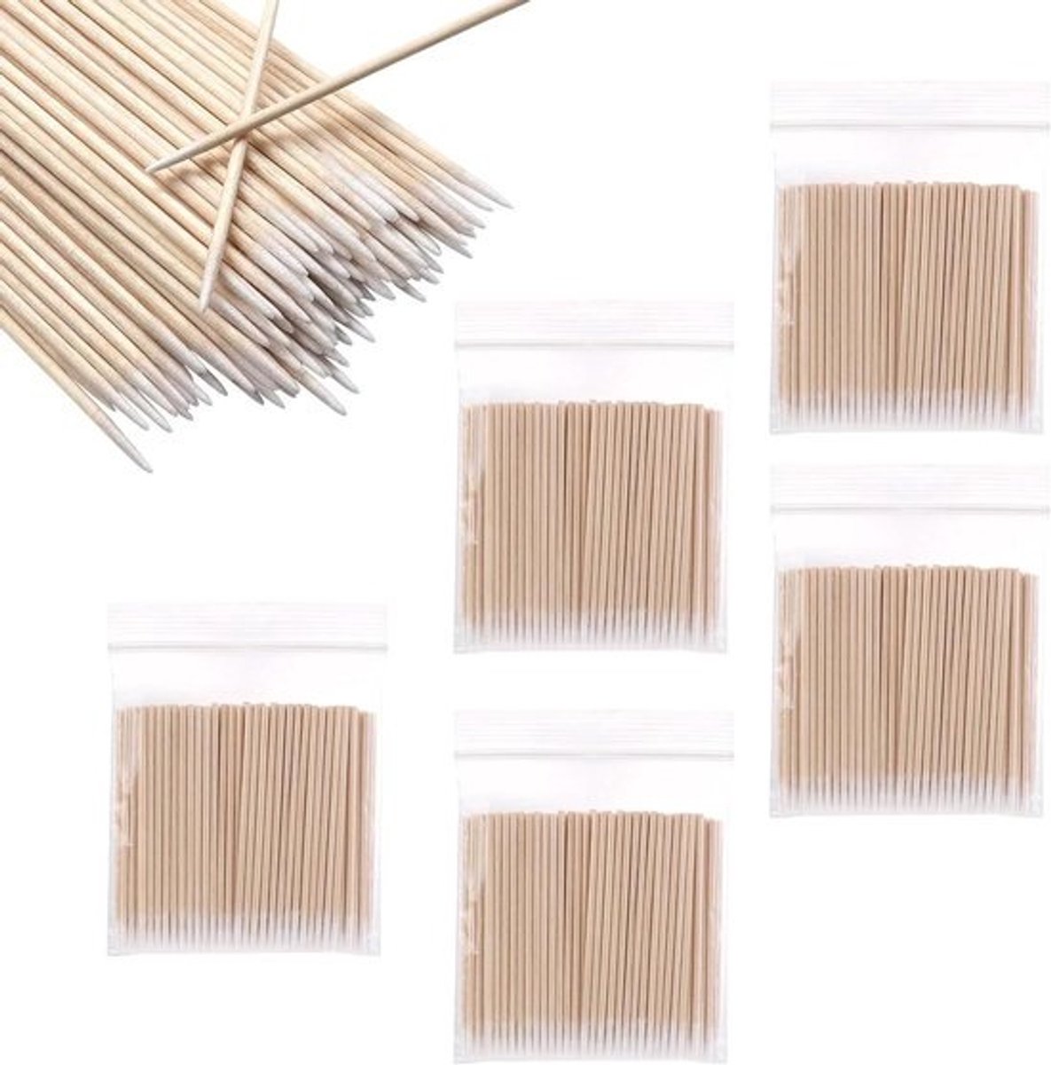 Wattenstaafjes - Reinigingsstaafjes - Schoonheidsverzorging - Houten handvat - 500 stuks - Wit