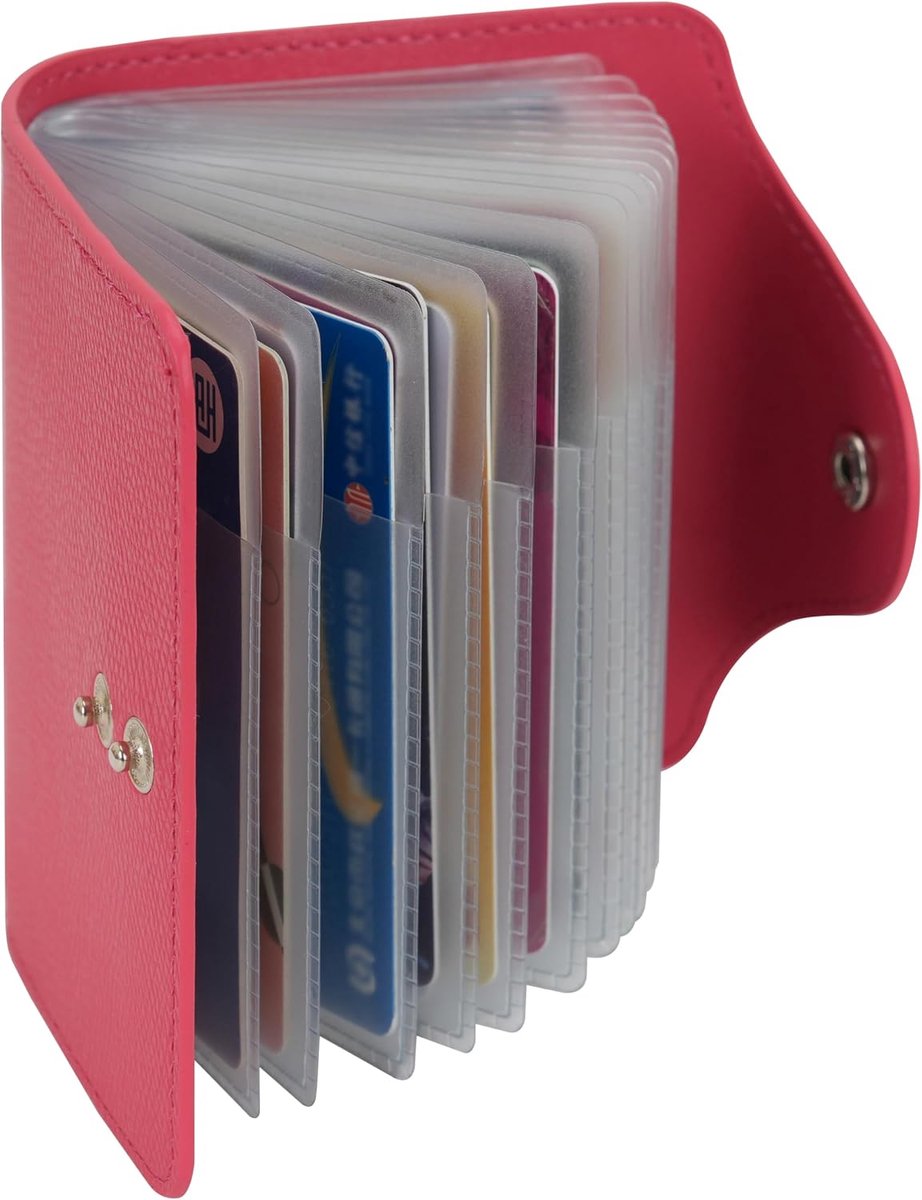 Zachte Lederen Compacte Portemonnee ID Bank Card Case Purse 40 Verdikking Duurzame Plastic Insert Mouwen, rozerood, Eén maat, Modern
