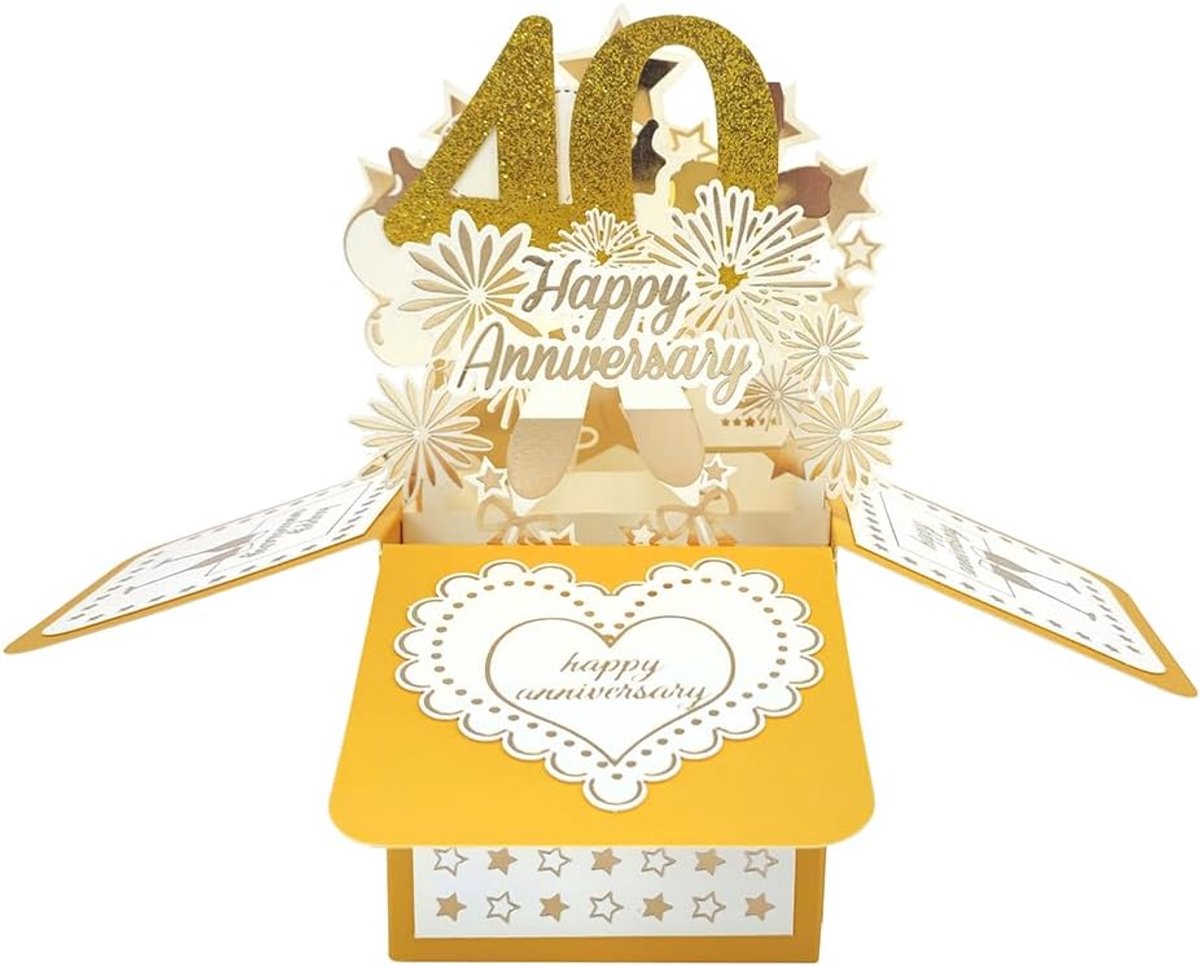 40-jarige huwelijksjubileum pop-up wenskaart voor haar en hem, groot 3D 40-jaar-samen cadeau voor echtgenote, beste 40 jaar getrouwd cadeau-idee voor hem en haar, koppels