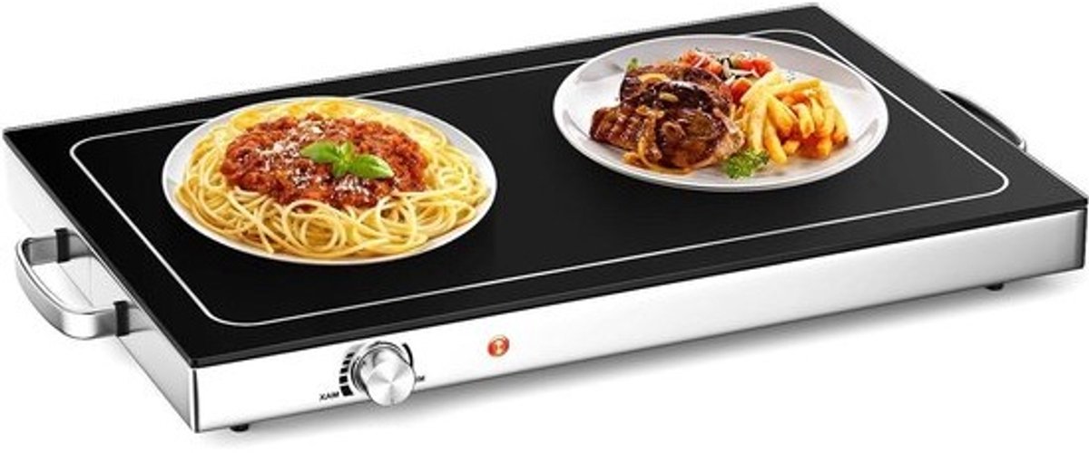 Elektrische warmhoudplaat - Buffetwarmer dienblad - Gerechten warm houden - Instelbare temperatuur - 56 x 36 cm - Zilver zwart