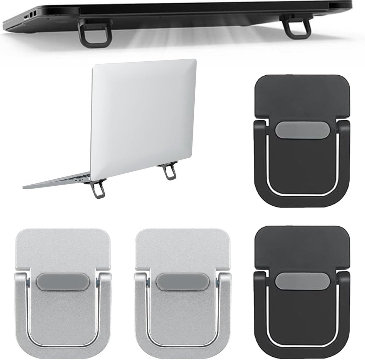 4 stuks draagbare toetsenbordriser, zelfklevende mini-laptopstandaard onzichtbare computer-toetsenbordstandaard voor bureau, opvouwbare laptopvoeten met anti-slip siliconen