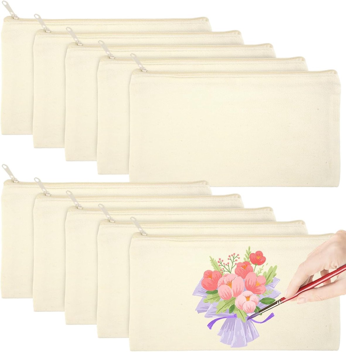 10 Stuks DIY Lege Stofzakken, 21x12cm Creatieve Tas voor Schilderen, Make-up Organizer en Reisaccessoire, Ideaal voor School en Kantoor