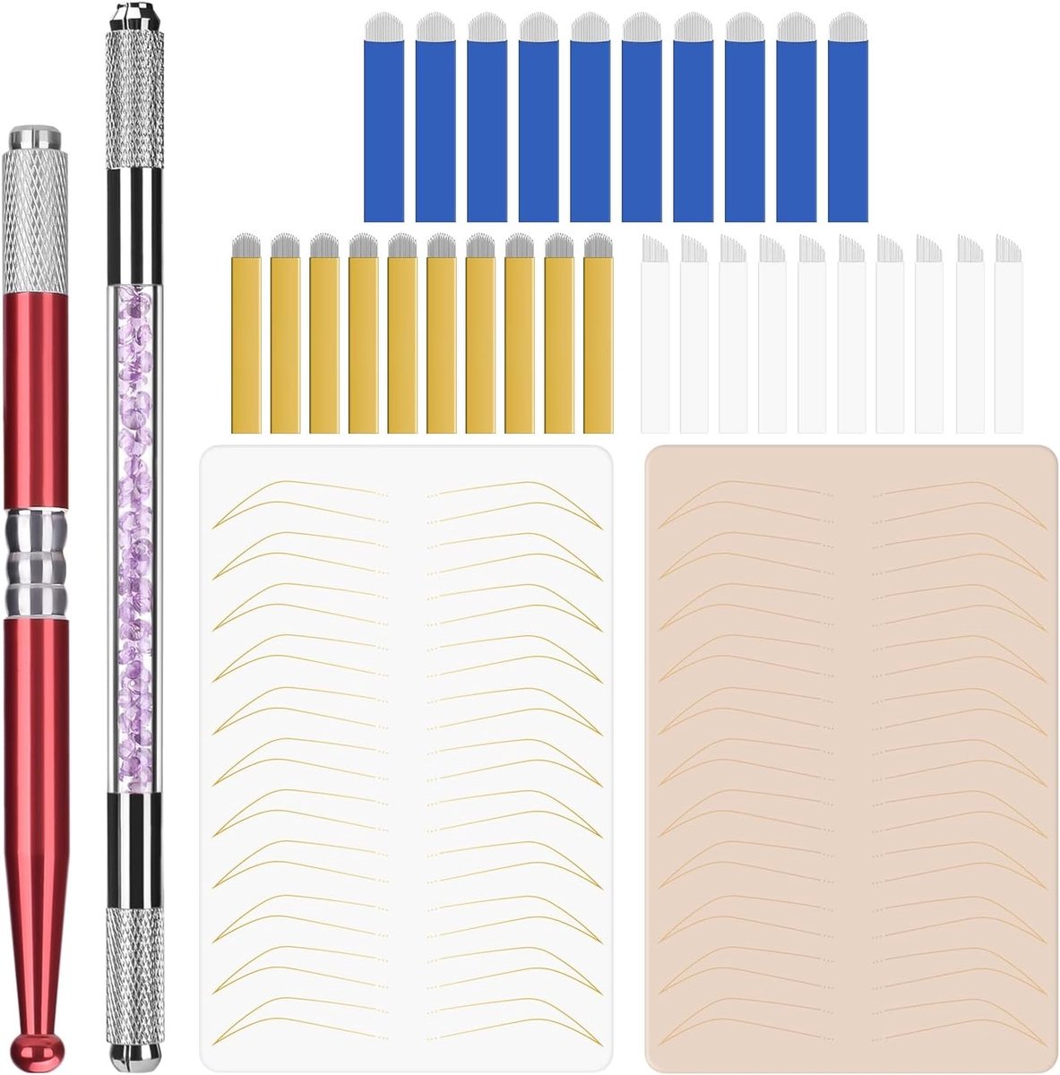 Microblading Kit voor Perfecte Wenkbrauwen met 10 Microblades en Inkless Oefeningen, Permanent Makeup Set voor Professionals