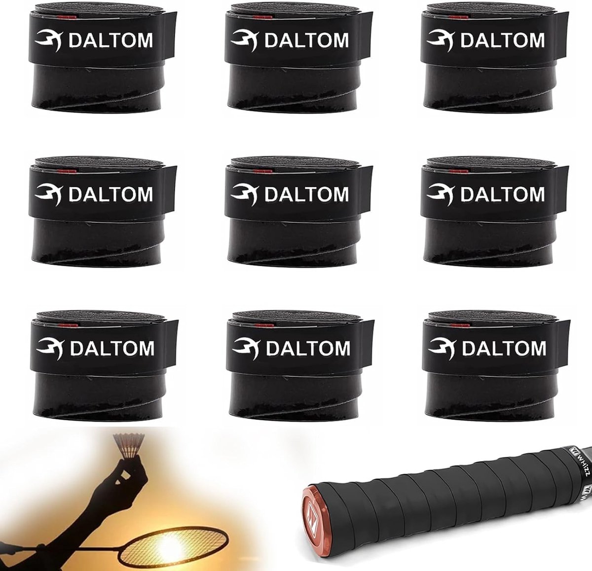 9-delige grip strap, antislip overgrip voor badminton- en tennisrackets, zweetabsorberend en duurzaam voor optimale precisie en comfort
