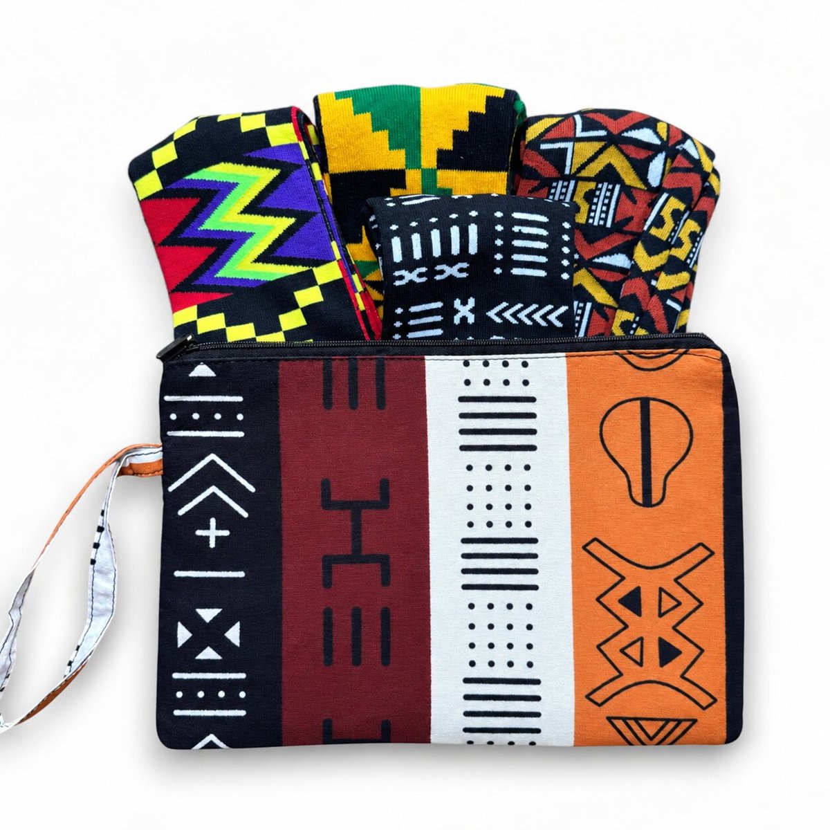 Afrikaanse sokken / Afro socks set OHENEBA met tasje - Set van 4 paar - Afrika print kousen / Happy Colorful Socks / Vrolijke sokken Maat 41-46