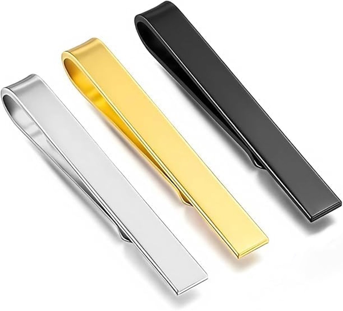 Dasclips heren accessoires set van 3 stuks dun model zwart goud zilver elegant voor pak bruiloft zakenformele gelegenheden