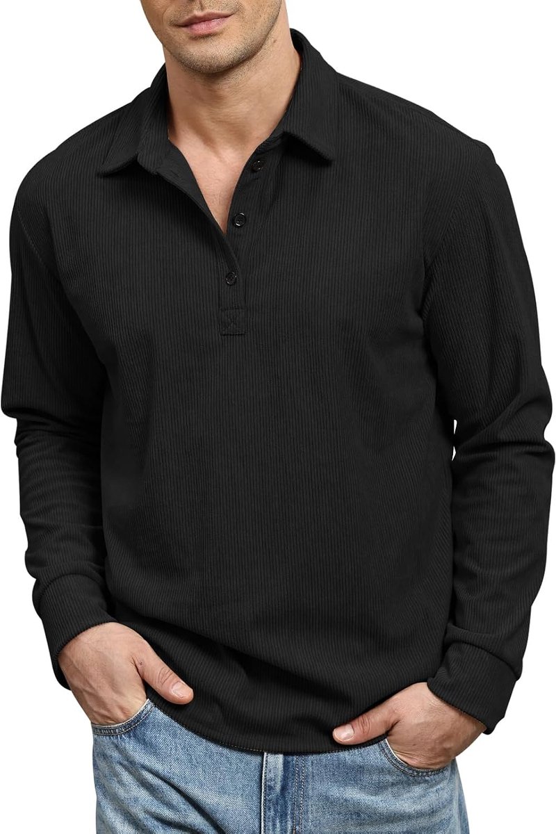 Poloshirt voor heren, lange mouwen, casual, voor herfst en winter