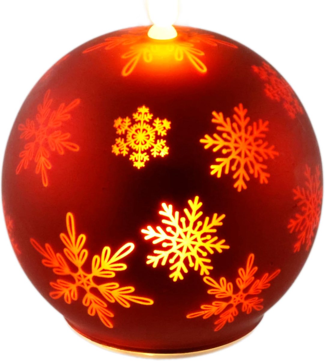 Led-kogelkaars van glas met sneeuwvlokkenmotief en timer, 10 cm, led-kaars, elektrisch, warm wit, decoratie, adventskrans, kerstdecoratie, Valentijnsdag, geurloos, druppelloos, vlamloos