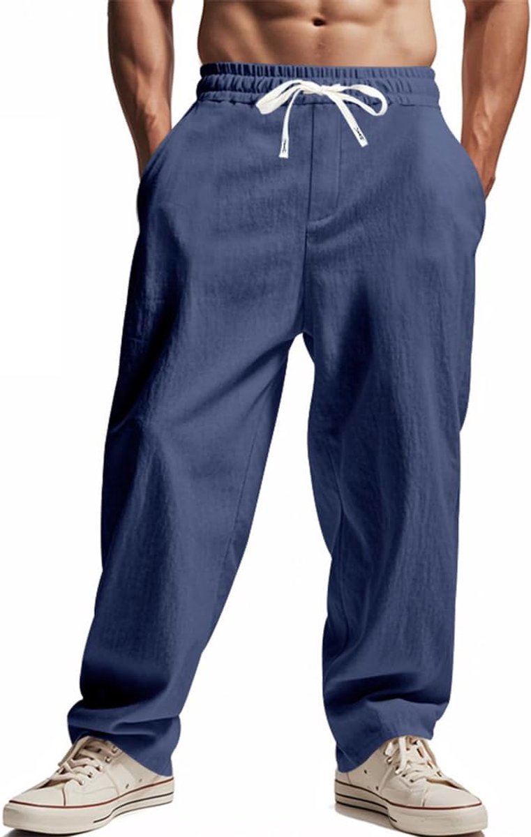 broek voor heren, elastische taille, losse broek, vloeiend, sportbroek voor heren met trekkoord en zakken, casual, ademend, licht, strand, yoga