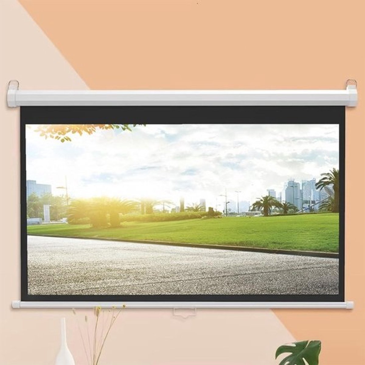 Projectiescherm Handmatig - Filmscherm Rolbaar - Home Cinema - Antikreuk Mat Wit - 72 inch 4:3 - Zwart