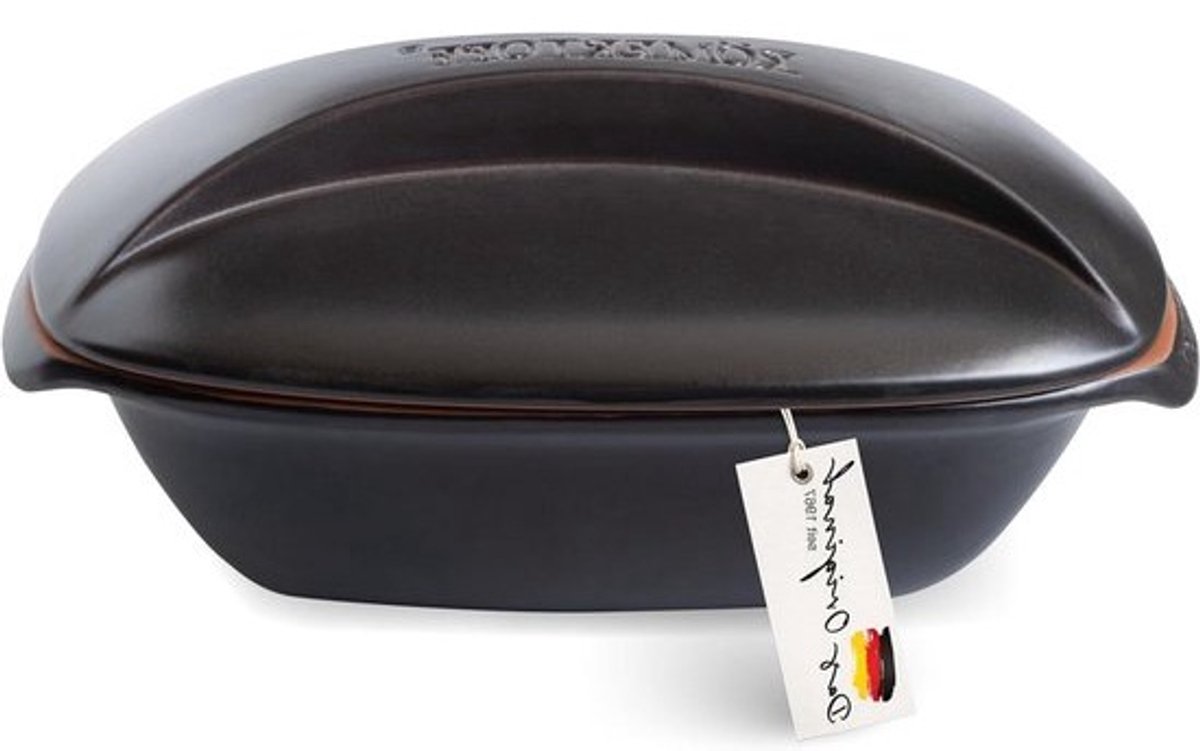 Keramische Braadpan - Stoofpan Ovenschaal - Langzaam Garen - Natuurlijke Klei - 3 Liter - Zwart