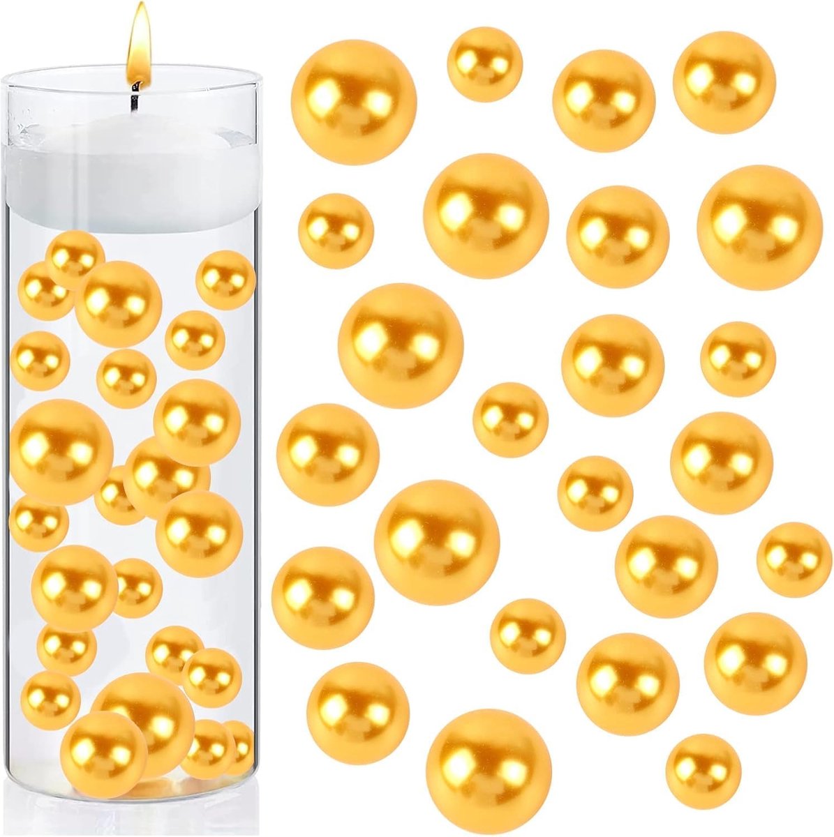 Kralen, 160 stuks, drijvende parels, vazenvulling, glanzend, zonder gat, gemengde maten, kunststof kralen voor doe-het-zelf sieraden, drijvende 10/14/18 mm (goud)