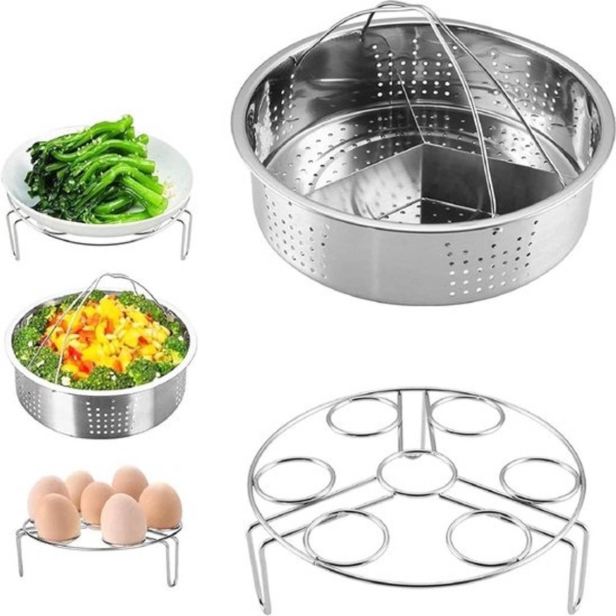 Stoommand Set - Keuken Accessoires - Gezond Koken - Roestvrij Staal - 3 Delig - Zilver
