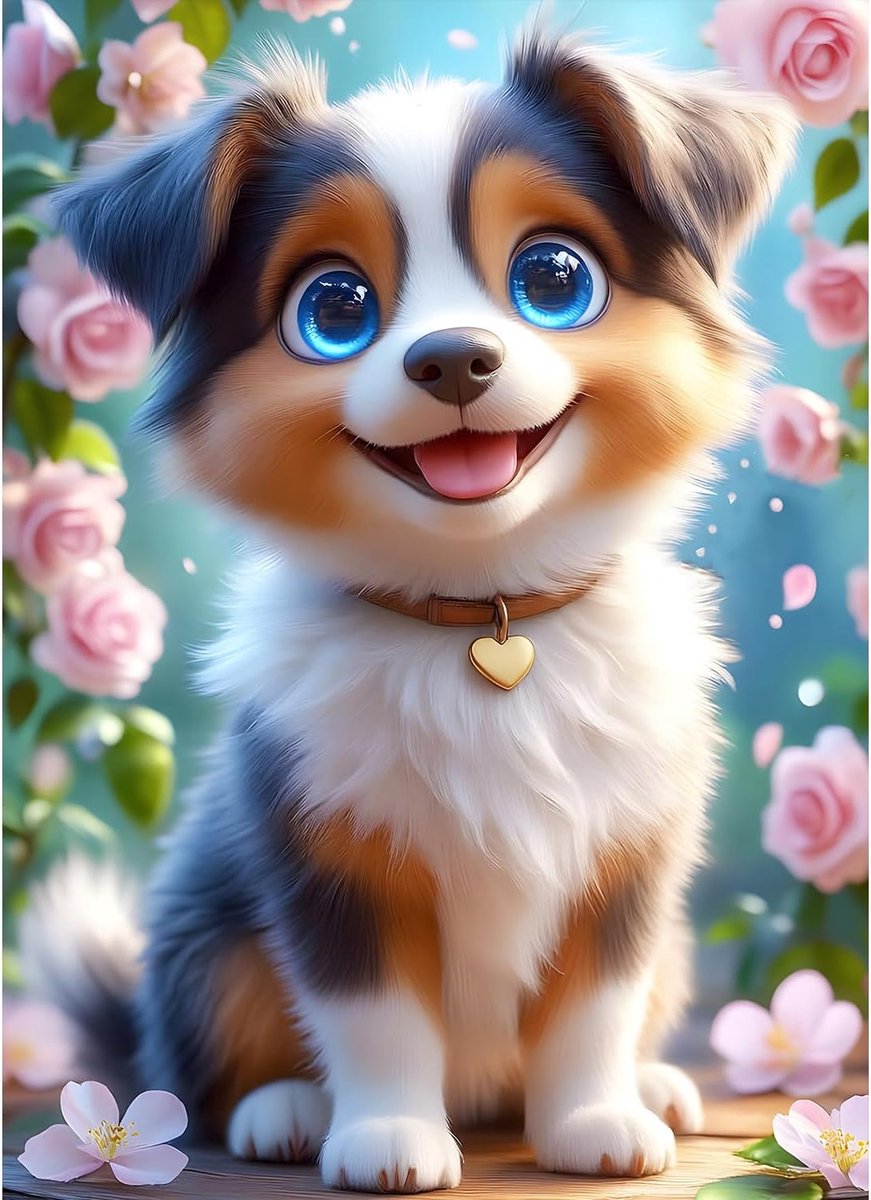 Sheepdog Diamond Painting Kits, 5D Luxury Puppy Diamond Painting for Adults Beginners Diamond Embroidery DIY Full Drill Pink Rose Diamonds Art Home Wall Decoration 30x40cm