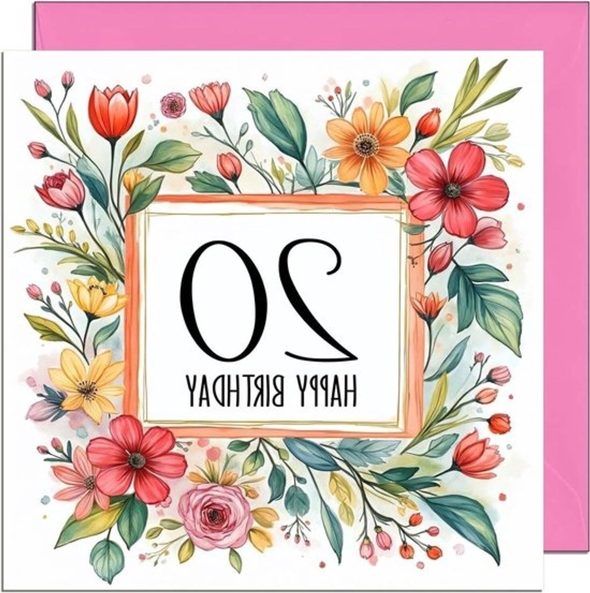 Verjaardagskaart 20 jaar - Jubileumkaart Vrouw - Speciale Dag - Dikke Kwaliteitskaart - 145 x 145mm - Bloemenprint