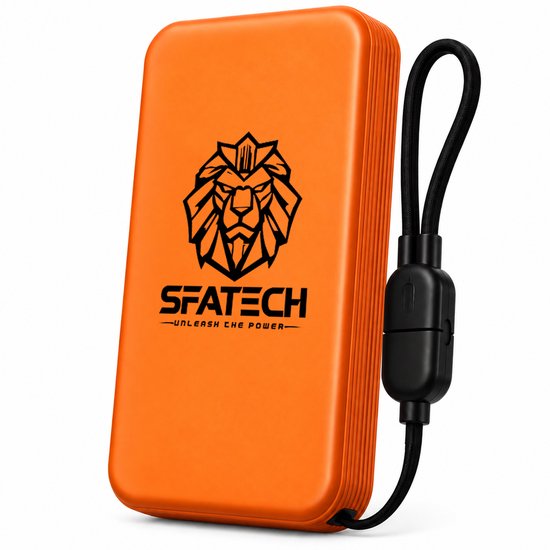 SFATECH Powerbank 5.000mAh – SFT002 – 22.5W Snellader – Draadloos – Geschikt voor MagSafe – Ultradun – Compact Design – Oranje – Inclusief Lanyard & Beschermzakje