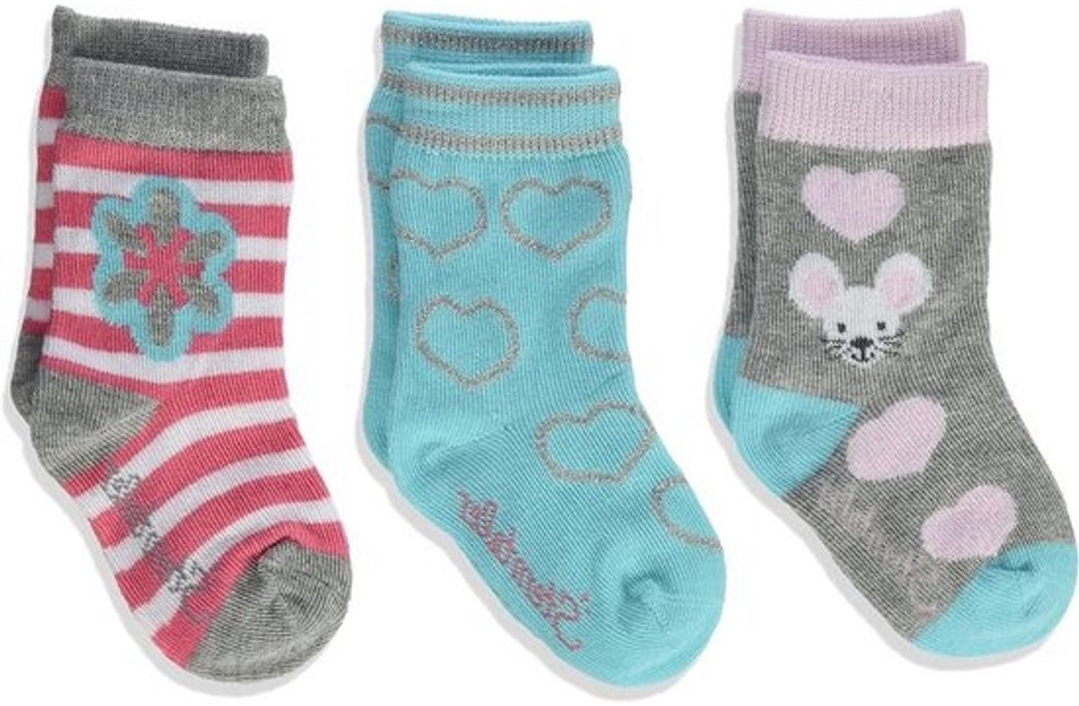 Babysokjes 3-Pack - Meisjessokjes - Dagelijks Dragen - Comfortabele Pasvorm - 6-9 Maanden - Zilver Melange