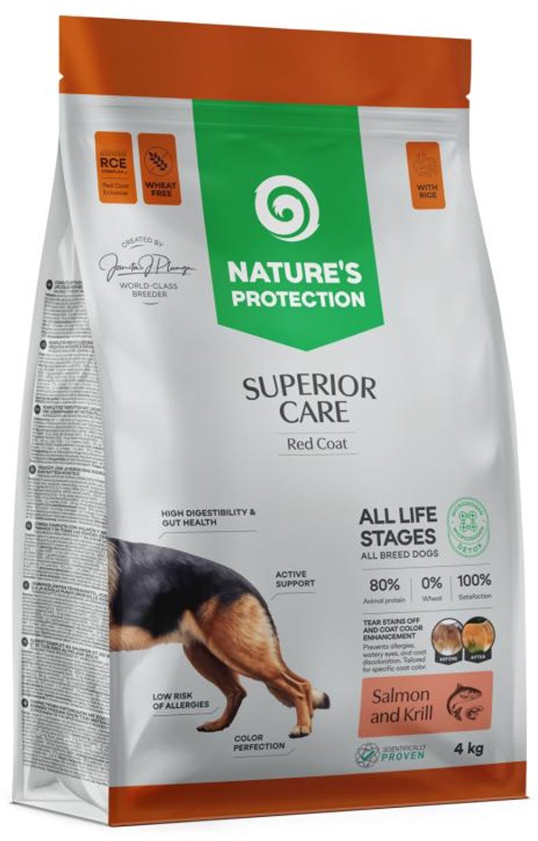 NATURE'S PROTECTION SUPERIOR CARE Droogvoer met zalm voor honden van alle groottes en levensstadia met rode vacht - 4kg