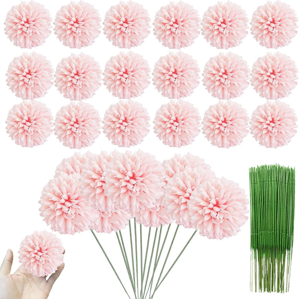 30 stuks kunstmatige chrysanten hoofden bal bloemen, zijden chrysant bal boeket witte boeketten hortensia voor thuiskantoor, koffiehuis, feesten en bruiloft (lichtroze)