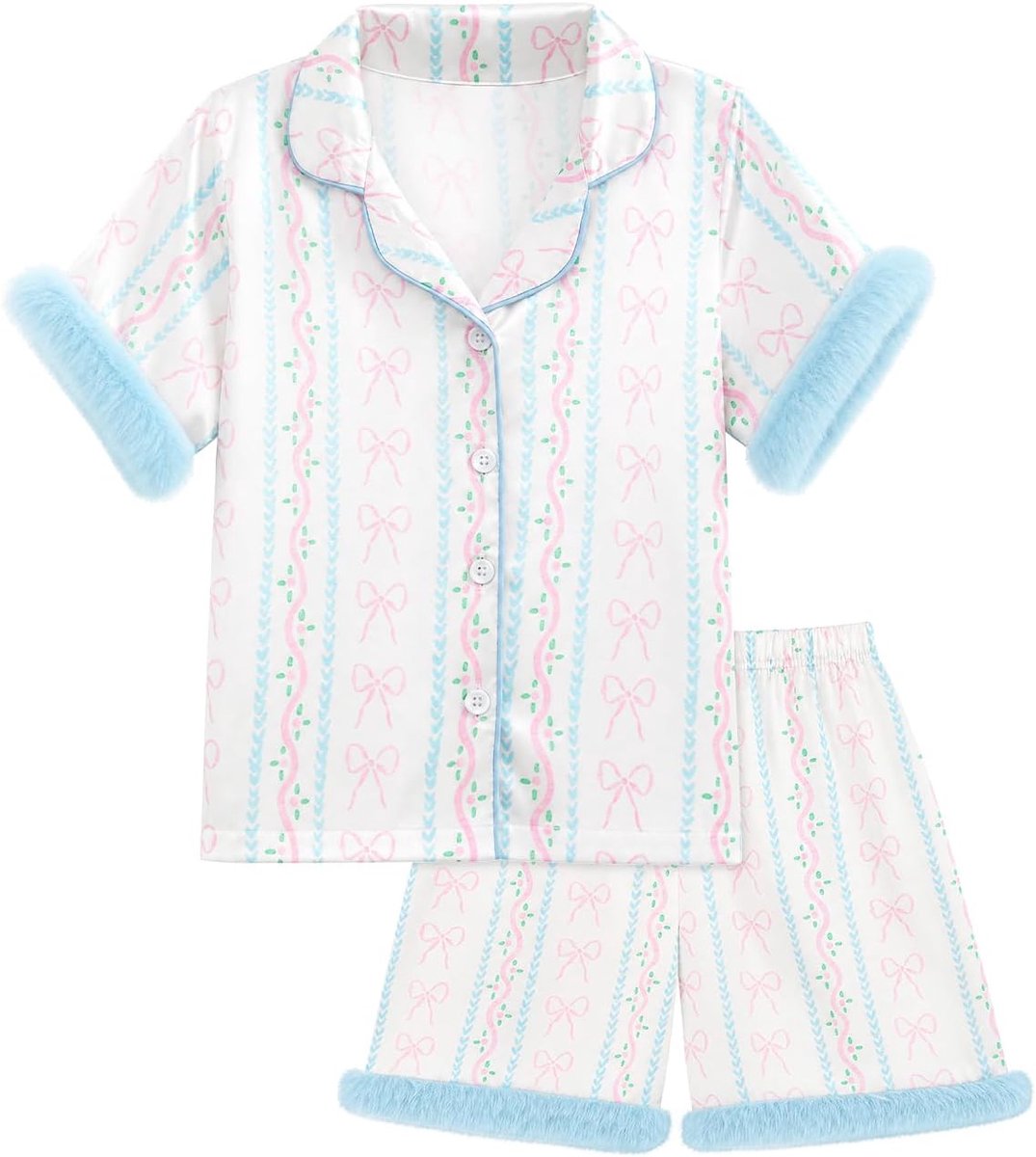 2-delige pyjama voor meisjes, korte mouwen, knoopsluiting, zomer, nachtkleding, 1-6 jaar