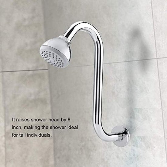 8 inch douchekop arm roestvrij staal hooghuis S-vormige douche verlengingsarm voor thuis hotel badkamer — afbeelding 4