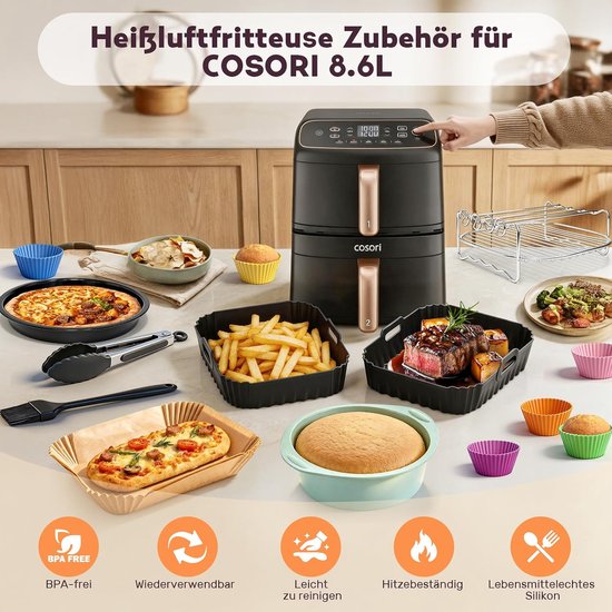 Accessoires voor Cosori Turbo Tower Compact 8,6 l Double Stack Airfryer, Airfryer siliconen vorm accessoires voor Cosori 8,6 l Air Fryer siliconen inzetstuk, BPA-vrij — afbeelding 2