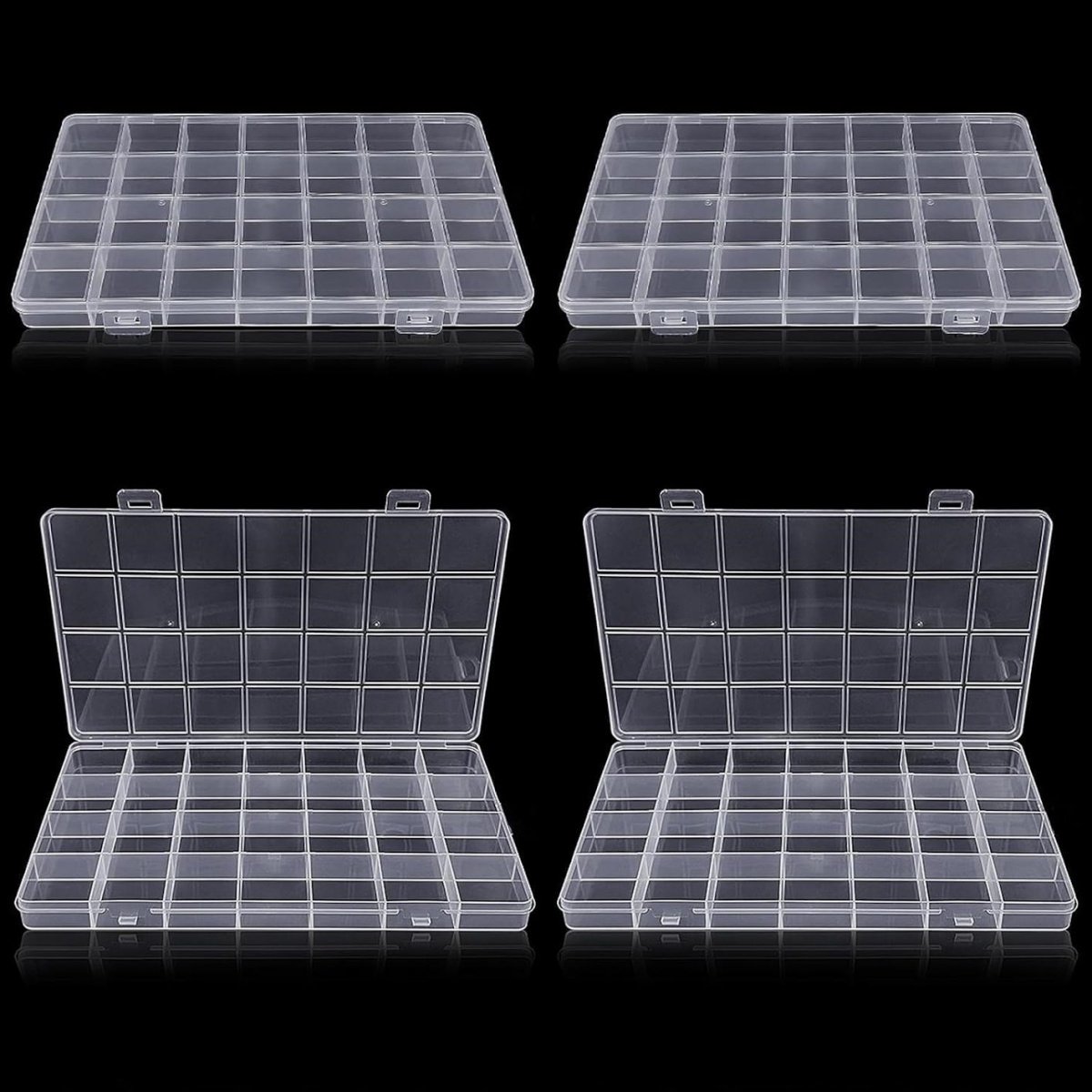 SSTRWGOOD 4 Stuks Opbergdozen - Sorteerdozen met Vaste Vakken - 22,3x13x1,8cm - Stapelbaar - Geschikt voor Kleine Onderdelen en Accessoires - Kunststof
