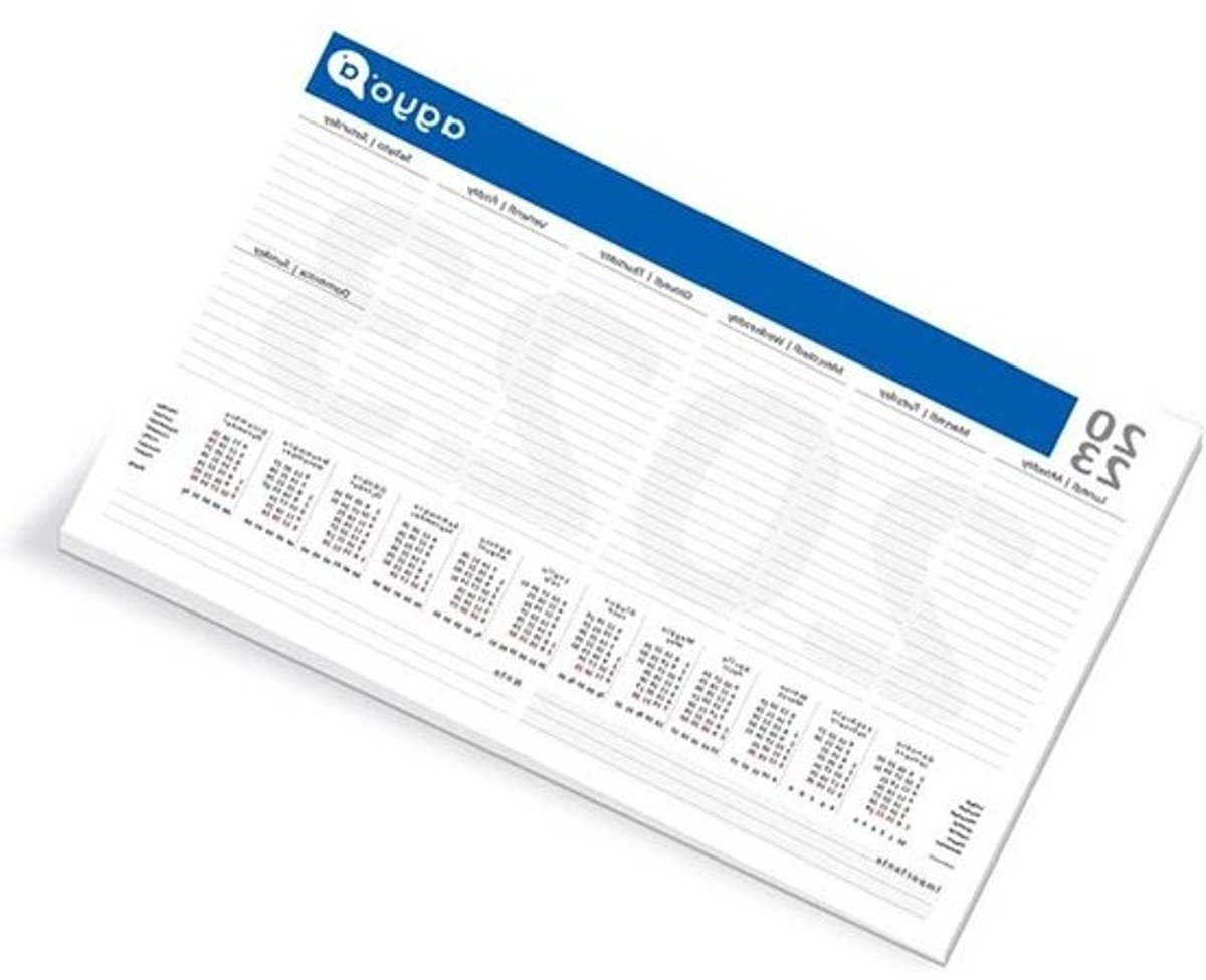 Bureauonderlegger Kalender - Weekplanner Papier - Planning Maken - Jaarkalender Inclusief - 42 x 30 cm - Wit