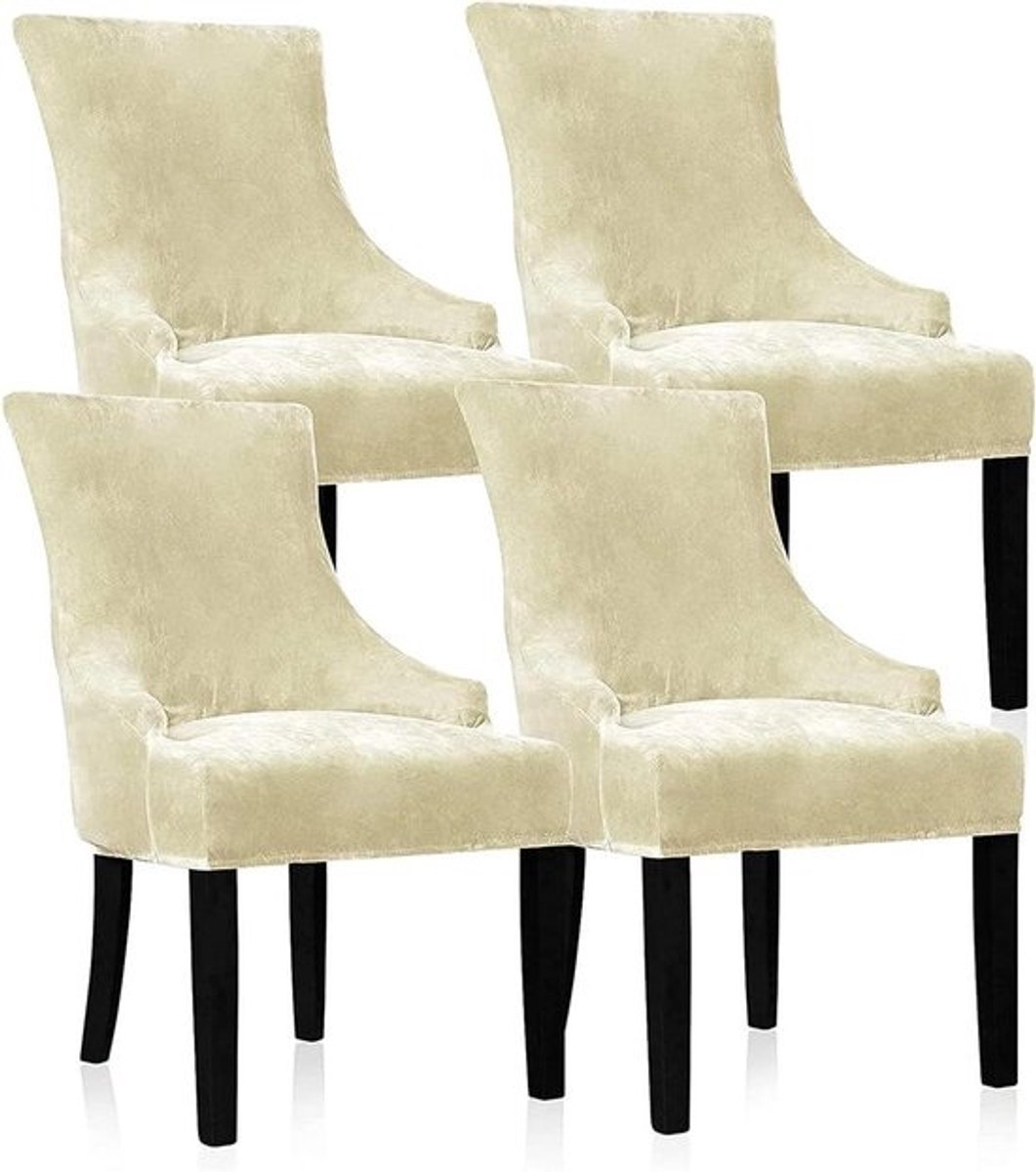 Stoelhoezen met Armleuningen - Fauteuilhoezen Vleugelrug - Meubels Beschermen - Stretch Fluweel - Set van 4 - Beige
